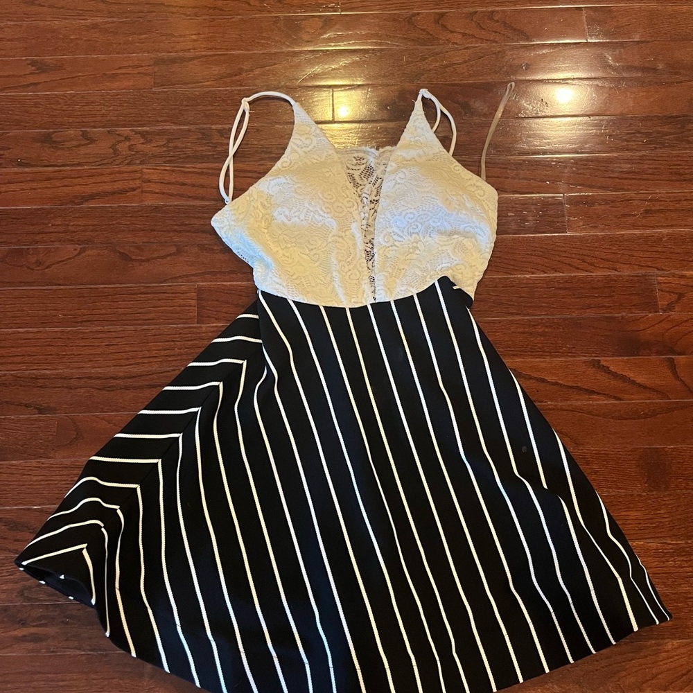 Trac Black and White Striped Dress